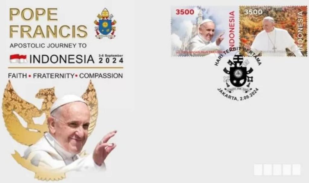 Penampakan Prangko Edisi Khusus PERURI Sambut Kunjungan Paus&nbsp;Fransiskus